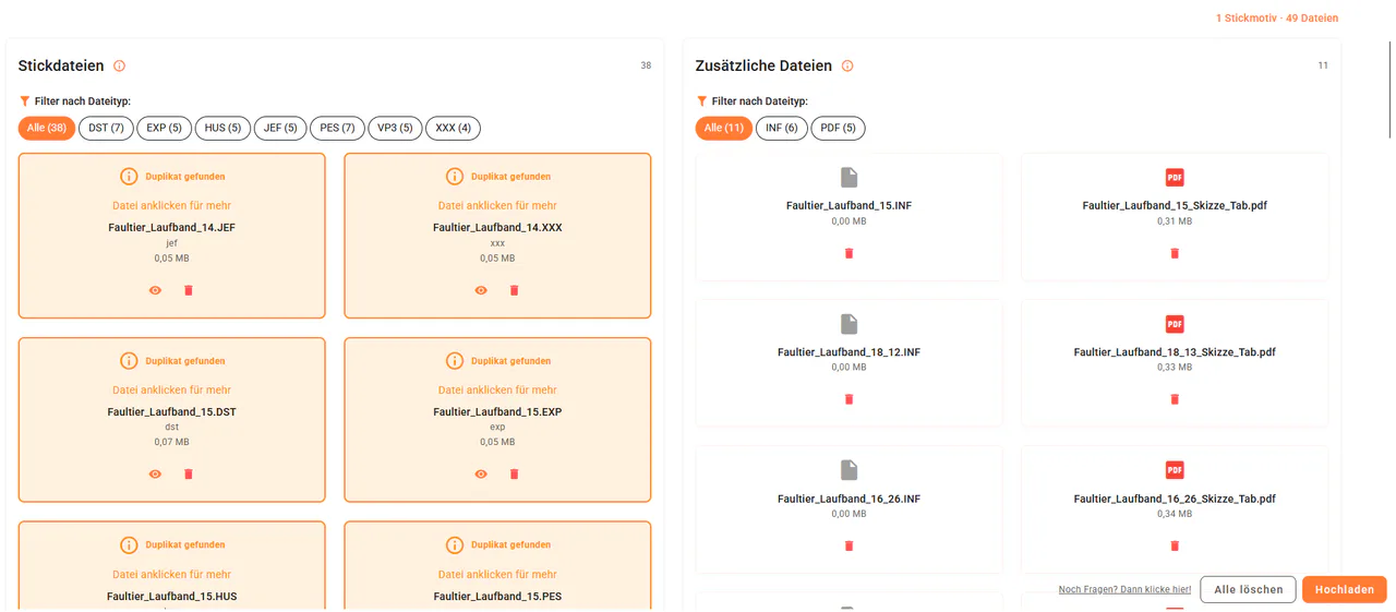 Doppelte Stickdateien beim Upload in emborado erkennen