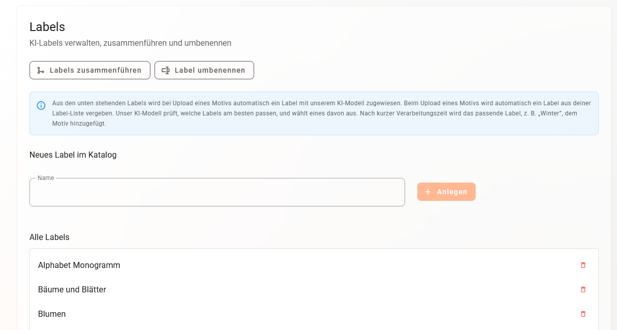 automatische Labels in emborado verwalten