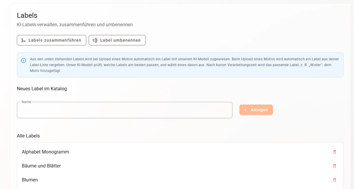 automatische Labels in emborado verwalten