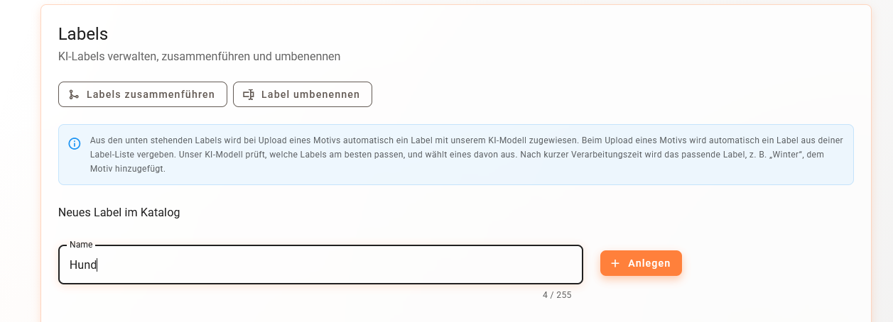 Neues automatisches Label in emborado anlegen