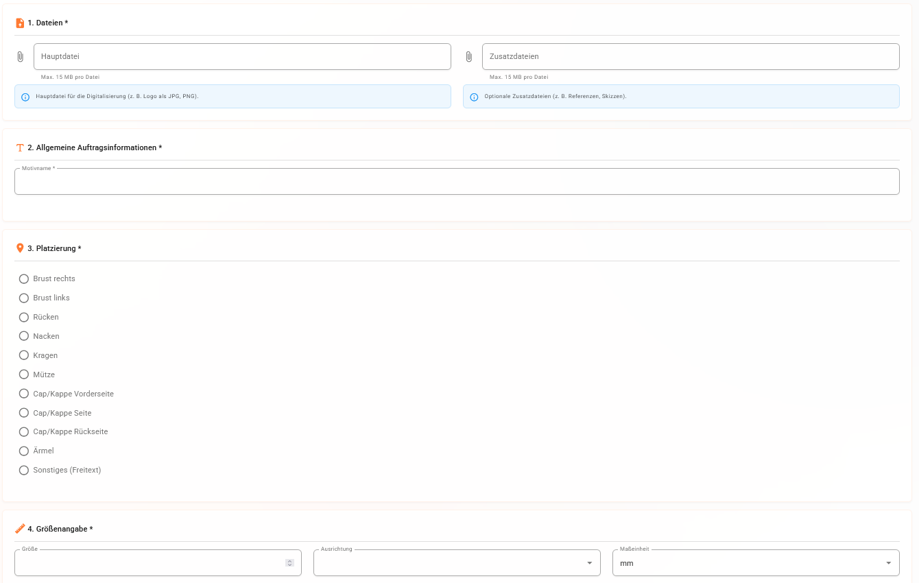Die Eingabemaske des Digitalisierungsservice