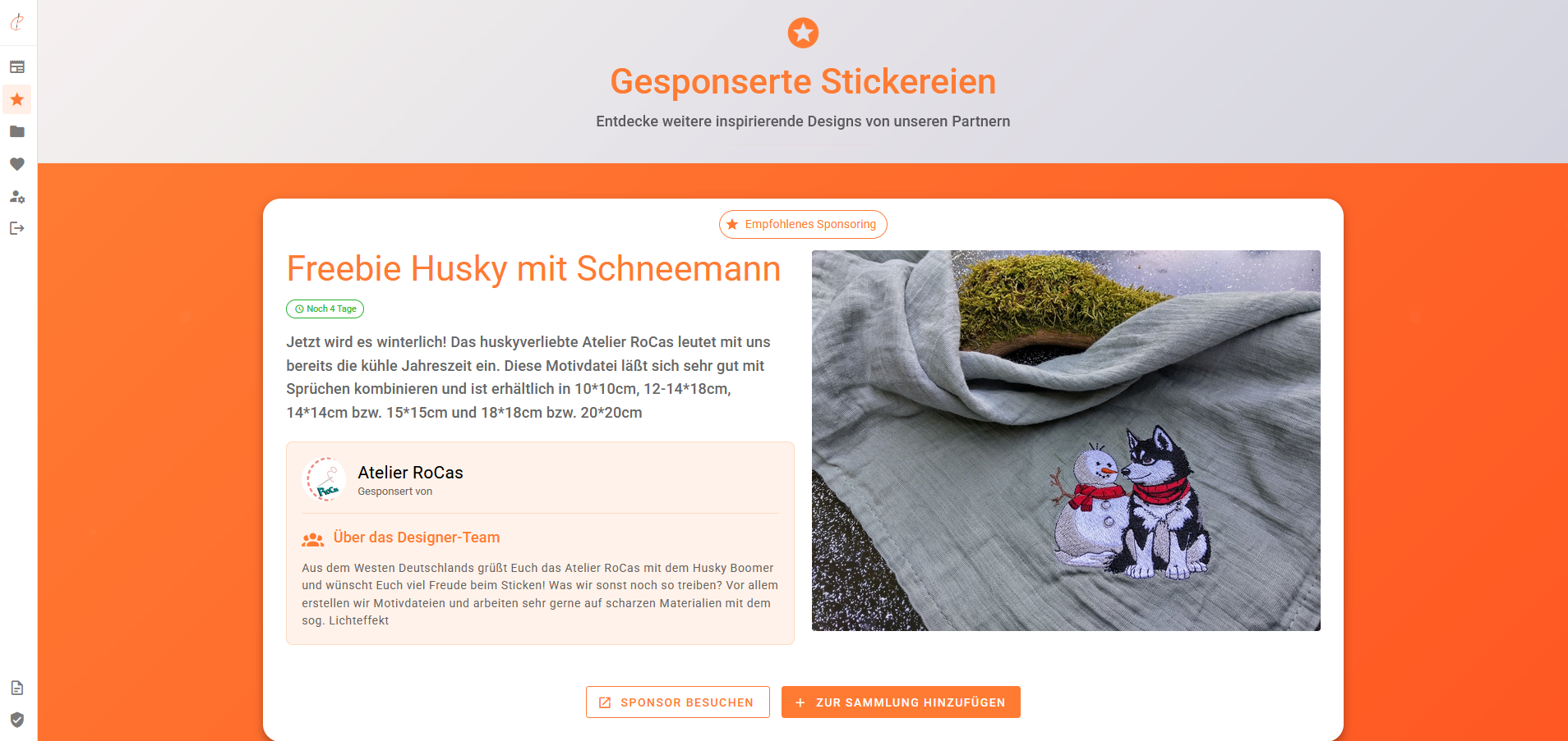 Free embroidery files at emborado – Winter Freebie Husky with Snowman