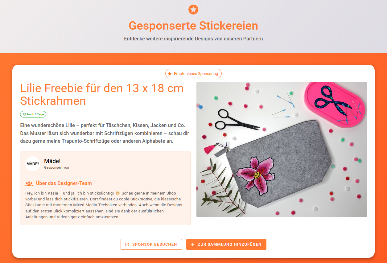 Gratis Stickdateien bei emborado – Lilien-Freebie von MÄDE! by Kasia