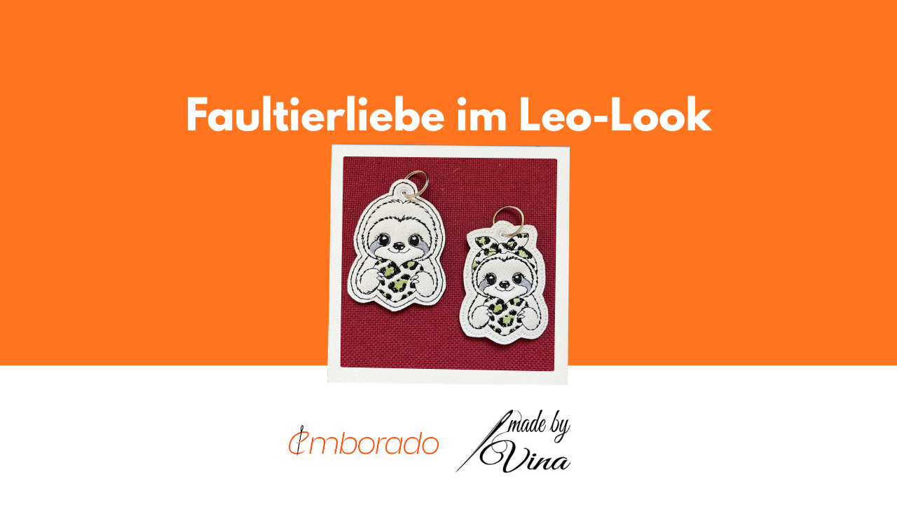 Free Embroidery Files: Sloth Love in Leopard Print by Made by Vina