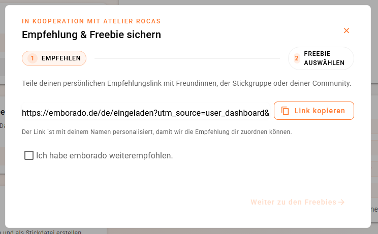 Persönlicher Einladungslink zur Empfehlung von emborado
