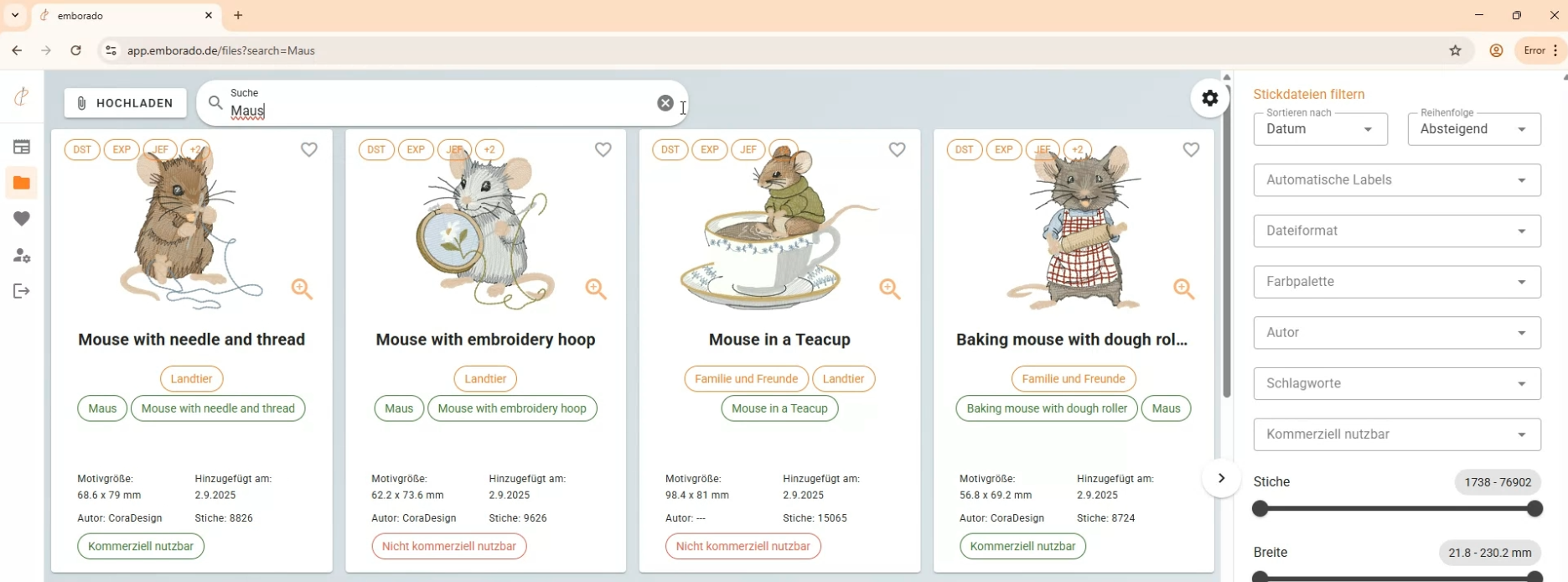 Screenshot embroidery file search emborado