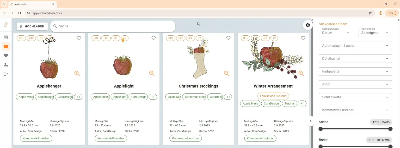 Screenshot embroidery design overview emborado