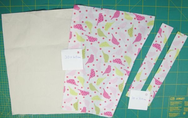 Cut fabric pieces and prepare handles