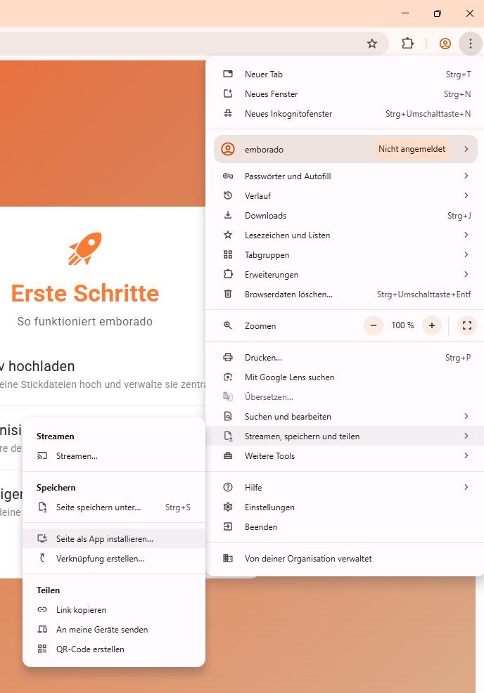 emborado als App in Google Chrome installieren