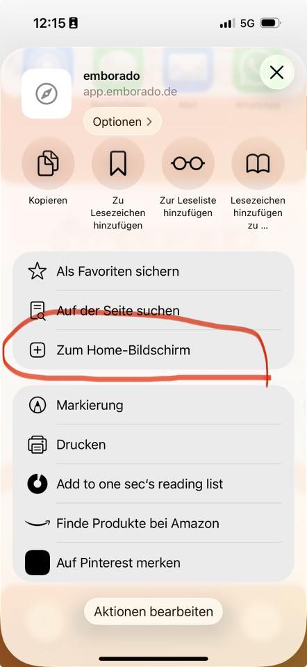 emborado zum Home-Bildschirm auf iPhone hinzufügen: Schritt 2